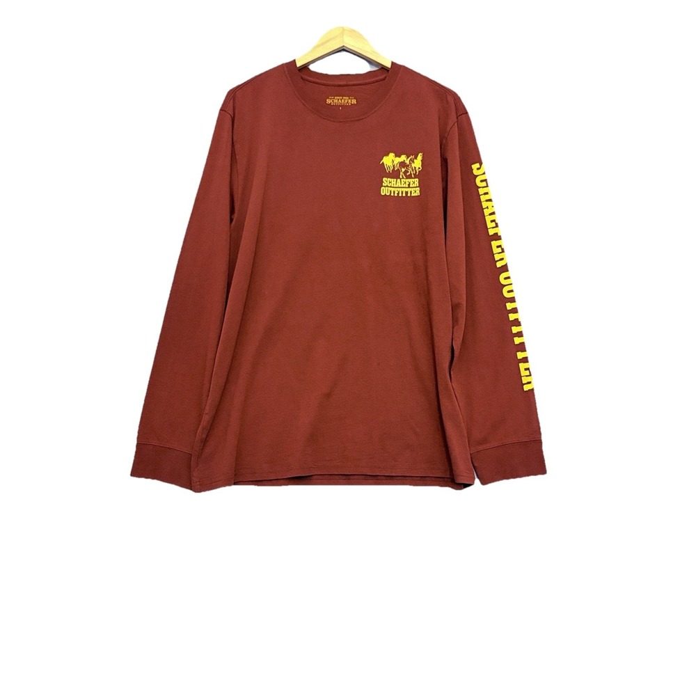Schaefer Outfitter Shirt Mens Graphic Print‎ Large Brown Long Sleeve Pullover